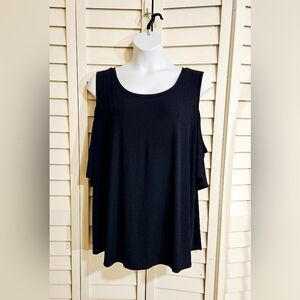 Ava & Viv 3X Navy Cold -Shoulder Crinkle Rayon Short Sleeve Top Blouse Cutout